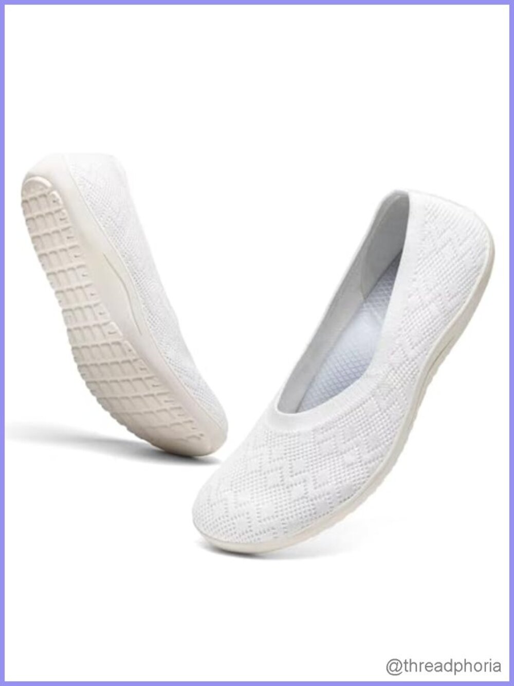 Wide Toe Box Knit Flats Ballet Flat Arch Support Slip-On Walking Shoe